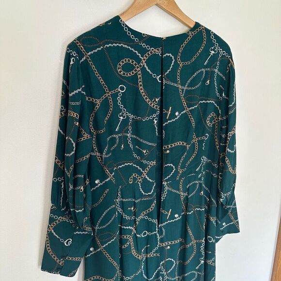Hobbs London Women’s Angela Chain Print Leaf Green Long Sleeve Empire Midi Dress - Picture 16 of 16